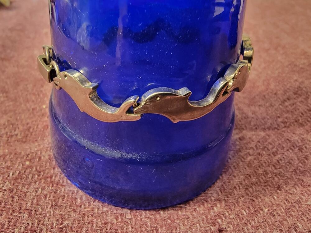 Vintage sterling silver dolphin link bracelet 90s aesthetic ocean theme